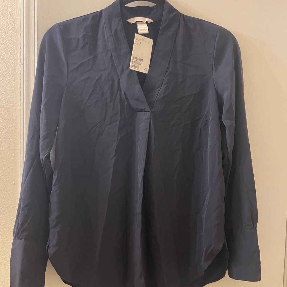 H&M Navy V-Neck Blouse